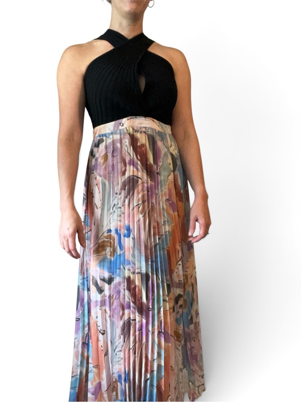 Ted Baker London Maxi Dress with Pleated Pastel Abstract Print